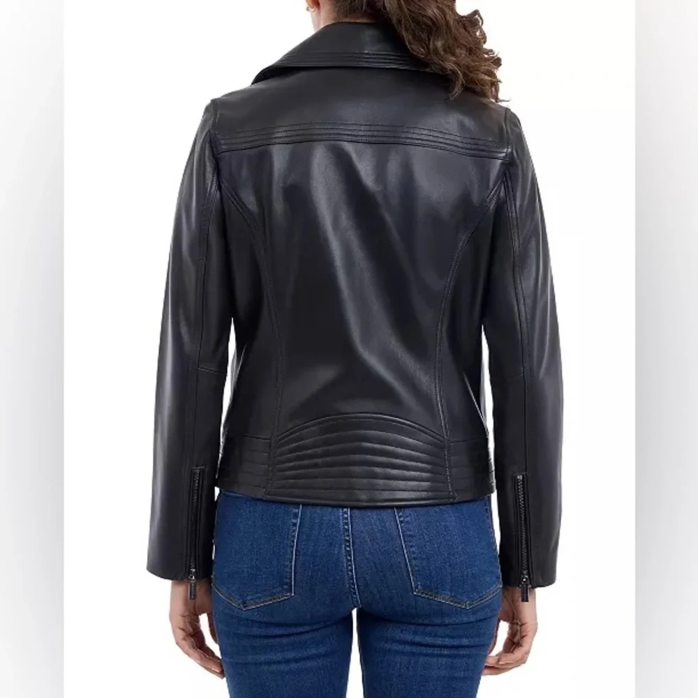 MICHAEL Michael Kors Petite Asymmetric Leather Moto Coat